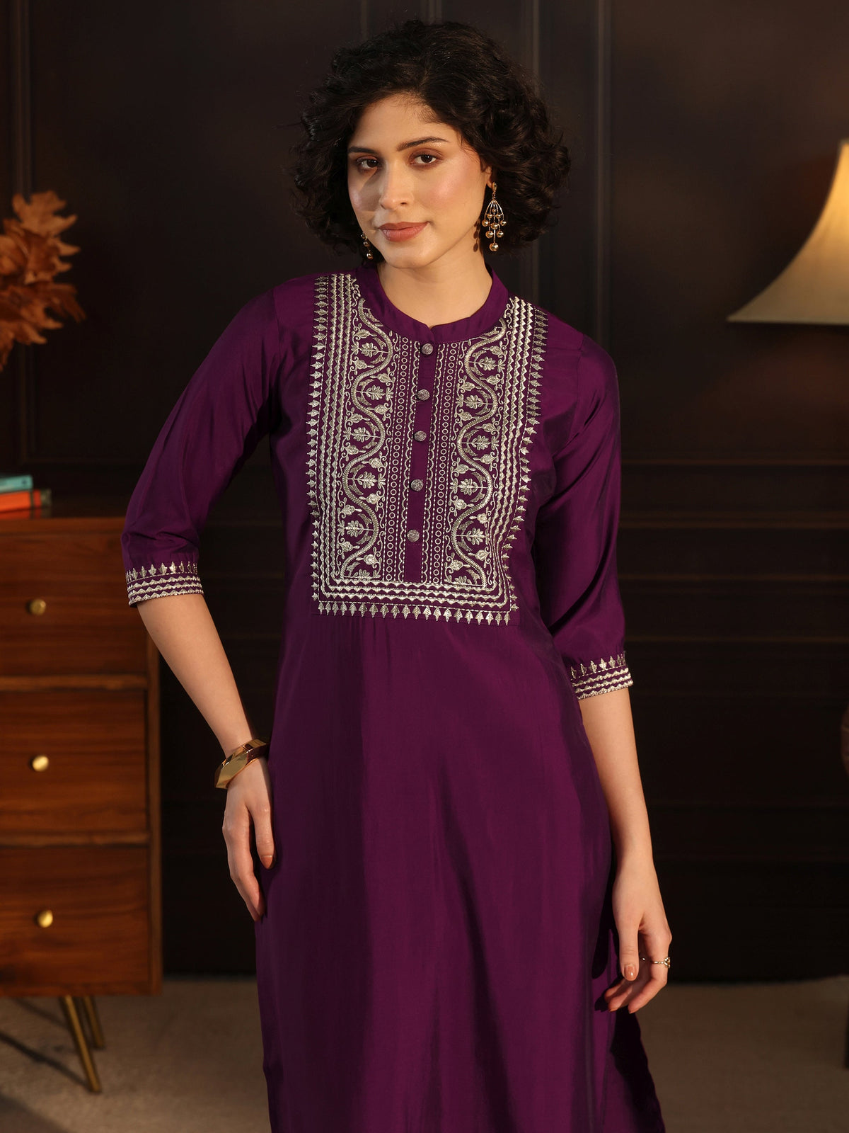 Gerua Burgundy Yoke Design Silk Blend Straight Suit With Dupatta