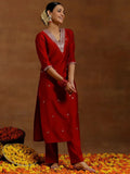 Gerua Red Embroidered Silk Blend Straight Kurta Set
