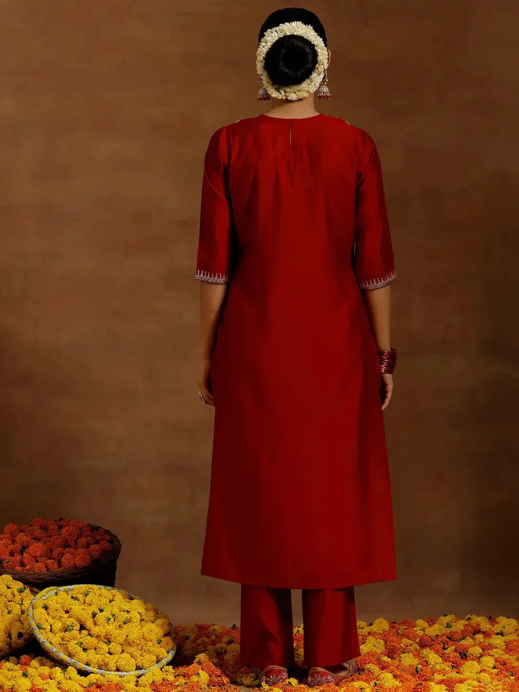 Gerua Red Embroidered Silk Blend Straight Kurta Set