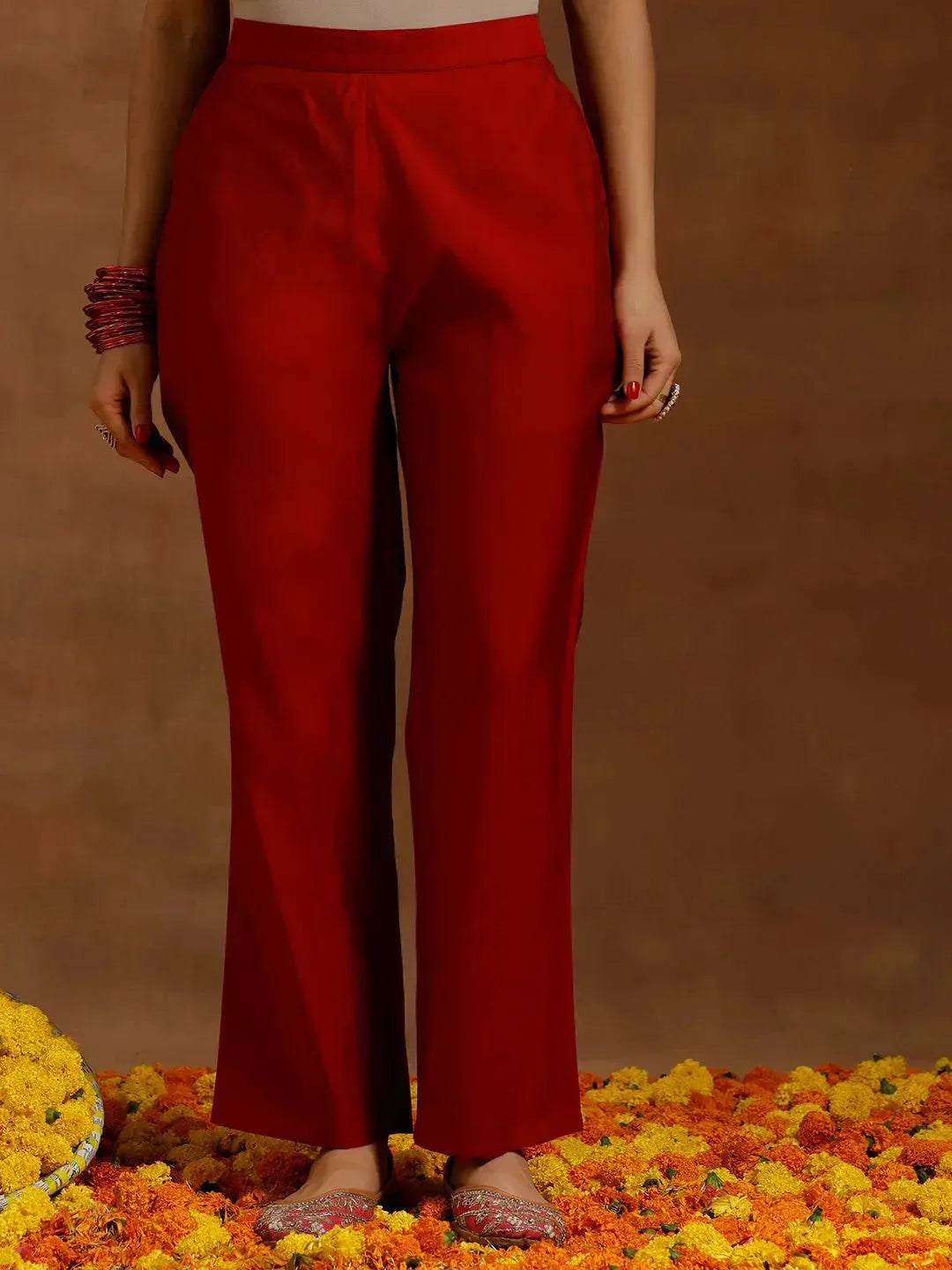 Gerua Red Embroidered Silk Blend Straight Kurta Set