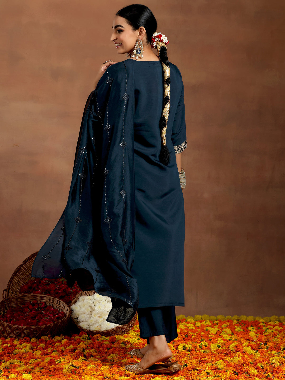 Gerua Blue Yoke Design Silk Blend Straight Suit With Dupatta