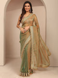 Libas Green Solid Silk Blend Saree With Unstitched Blouse Piece
