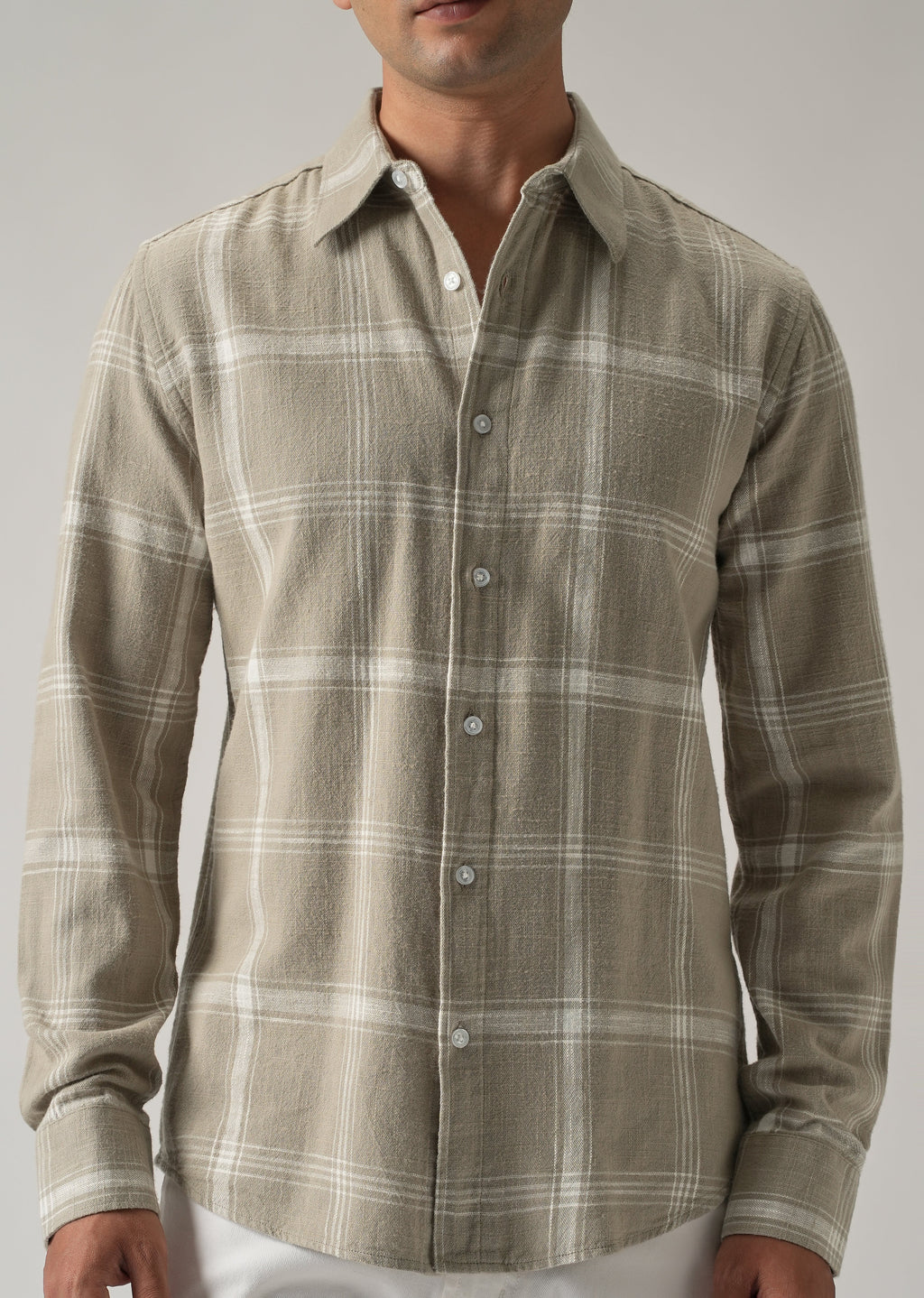 Green Cotton Linen Check shirt