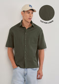 Green Cotton Linen Half Sleeve Shirt