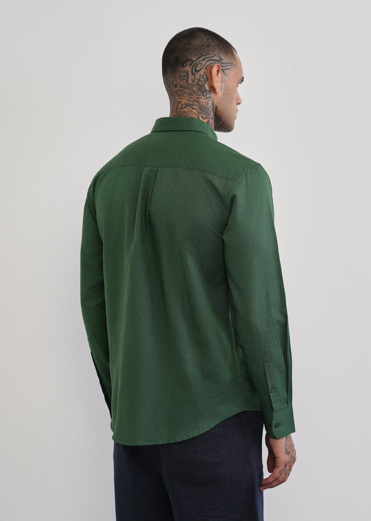 Green Cotton Linen Plain Shirt