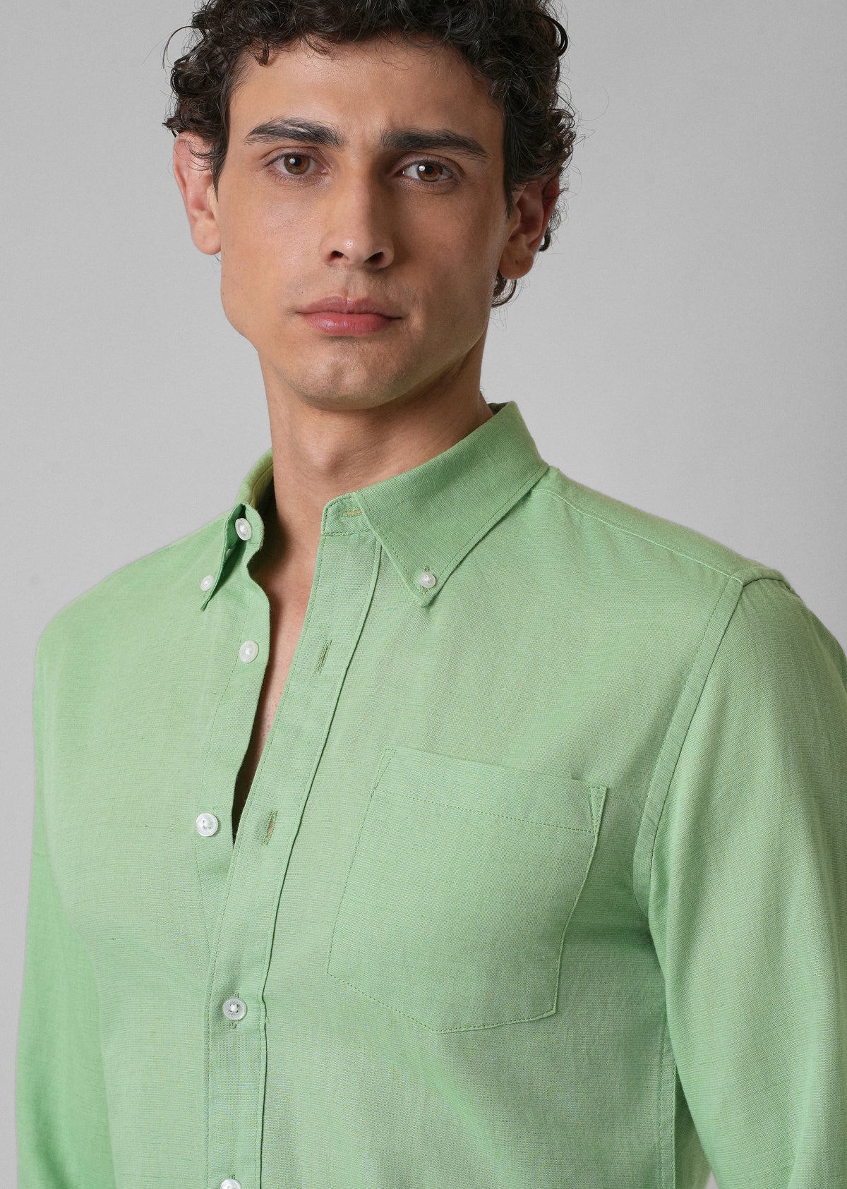 Green Cotton Linen Shirt