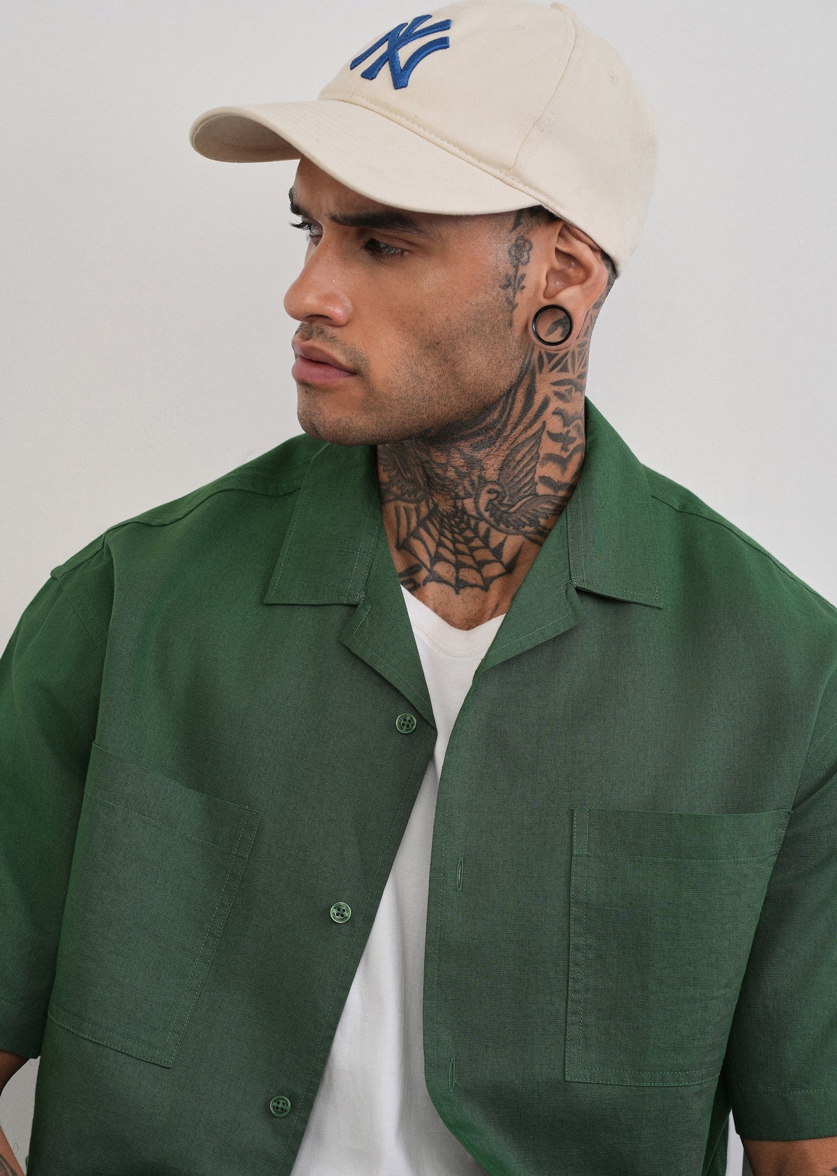 Green Double Pocket Cotton Linen Shirt