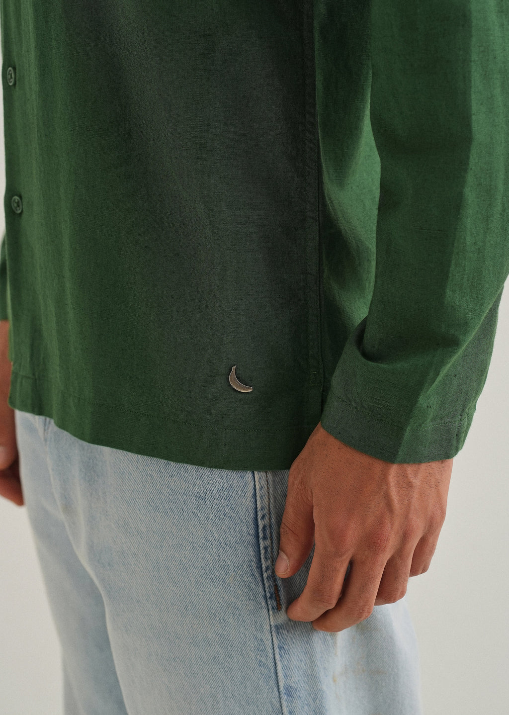 Green Hidden Sleeve Placket Cotton Linen Shirt