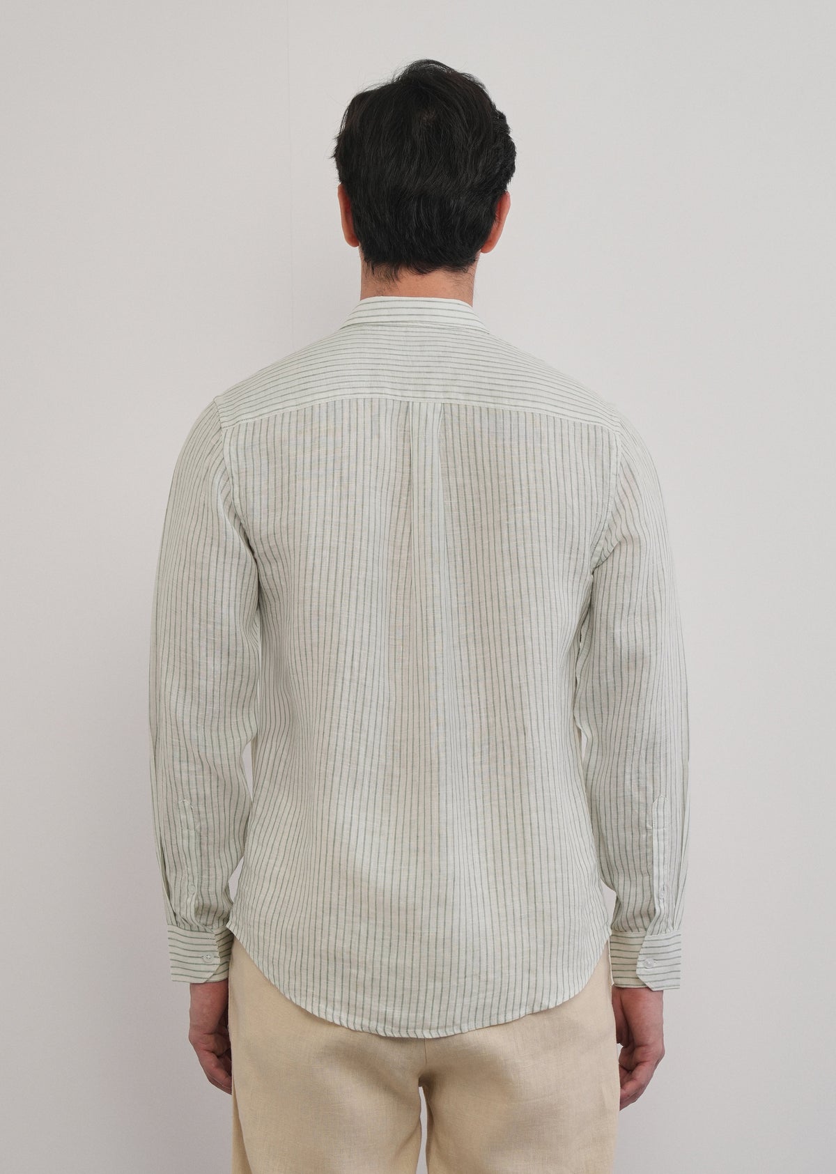 100% Linen Green Self-Stripe Shirt