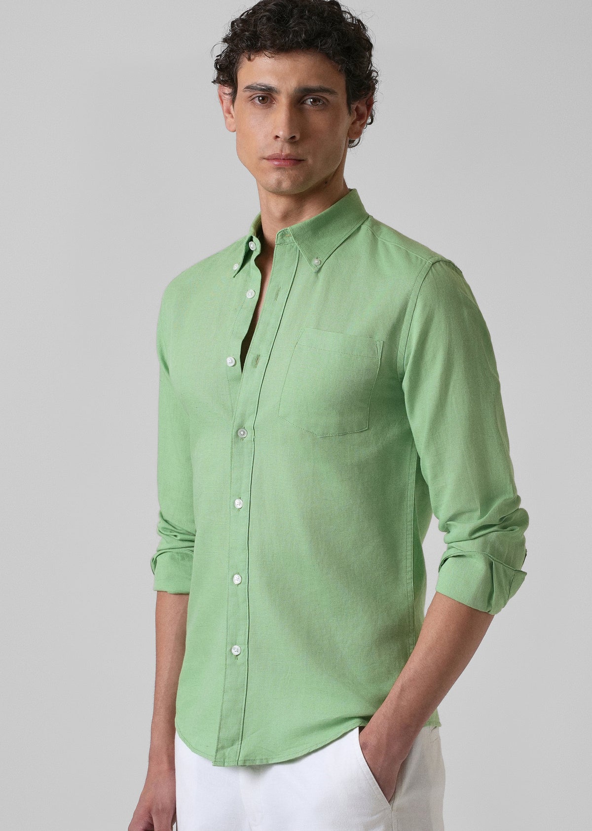 Green Cotton Linen Shirt
