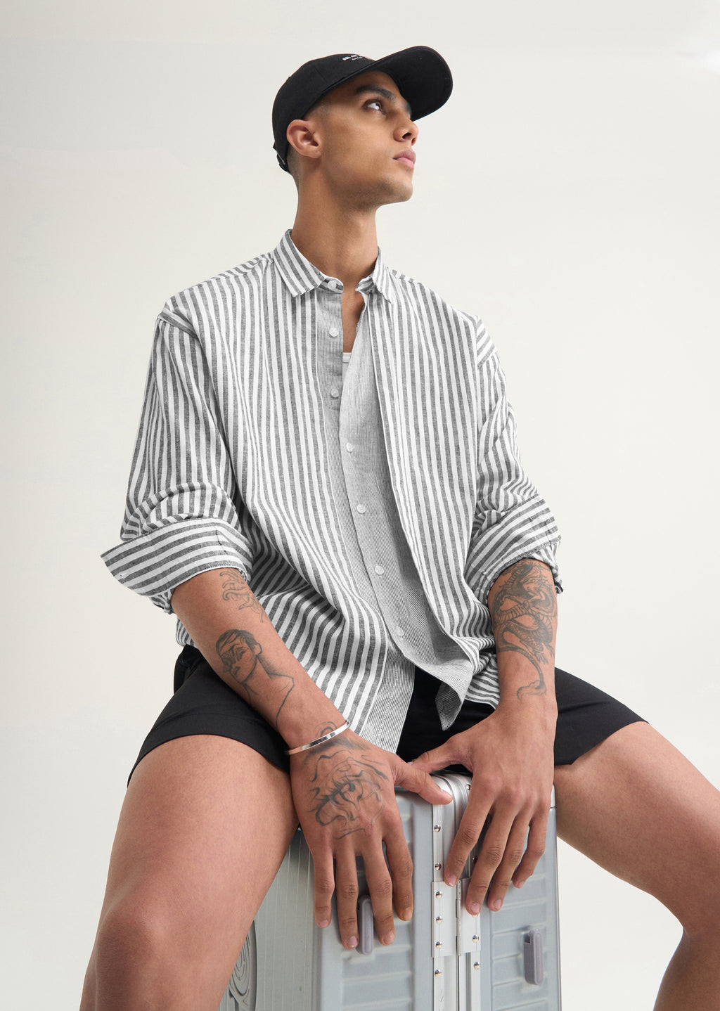 Grey Layered Look Stripe Shirt