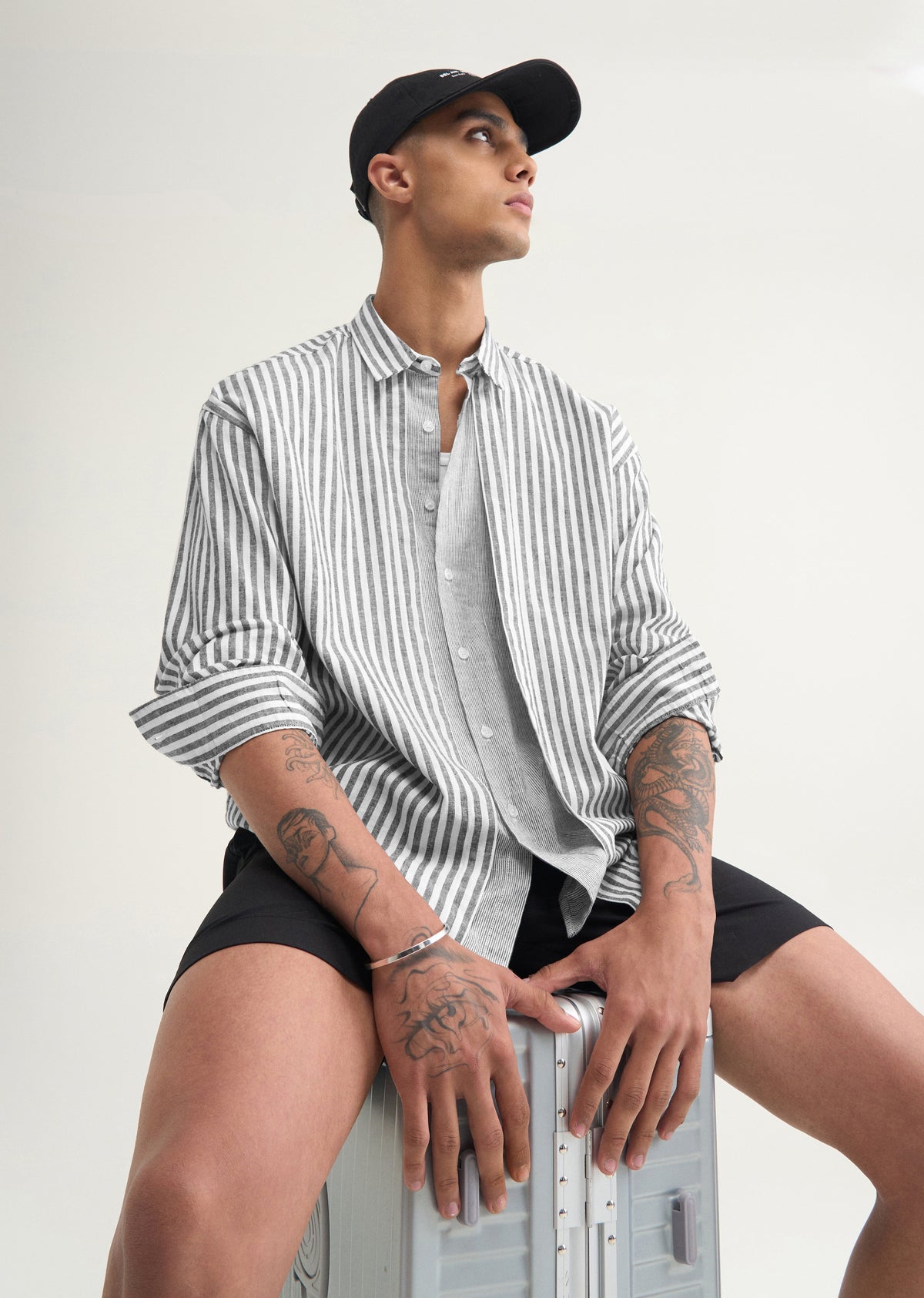Grey Layered Look Stripe Shirt