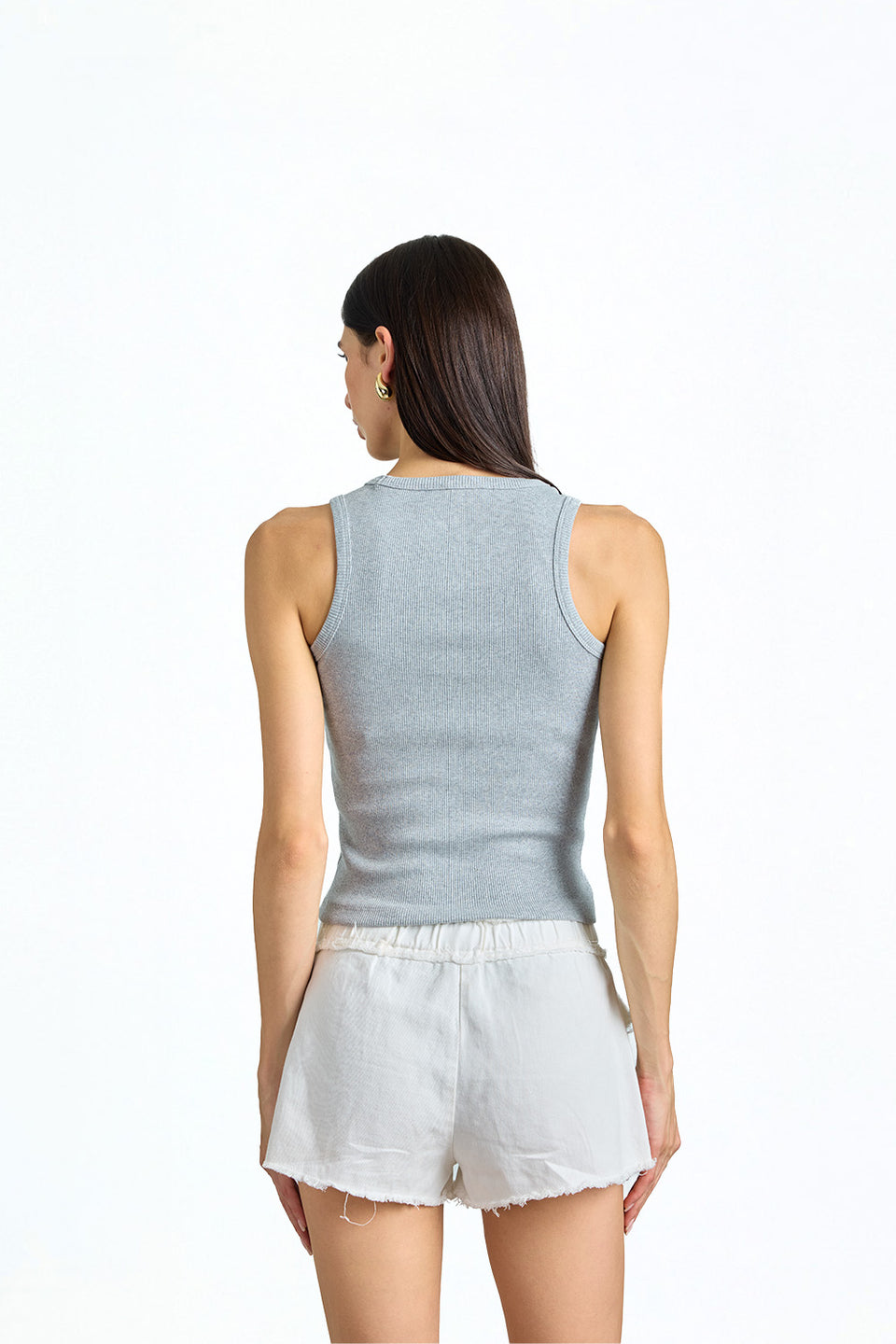 Grey Solid Ribbed Tank TT65