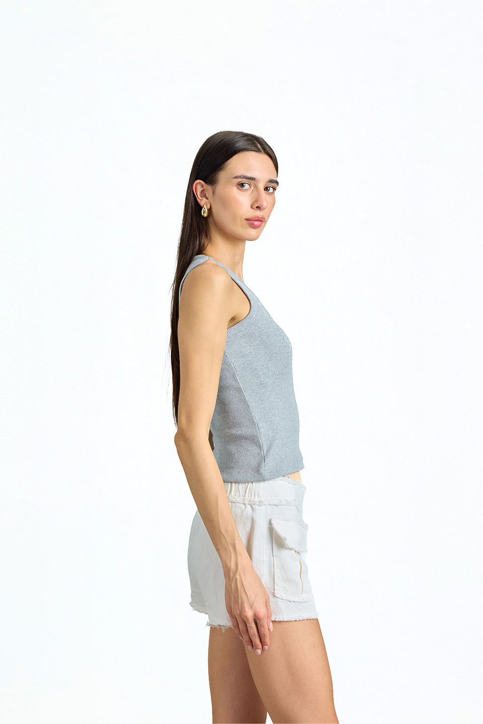 Grey Solid Ribbed Tank TT65