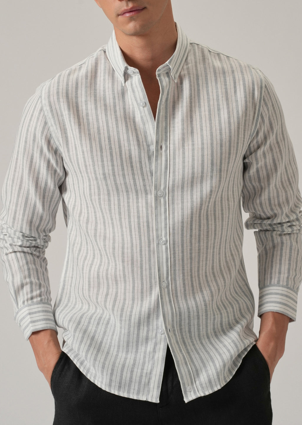 Grey Stripe Linen Shirt