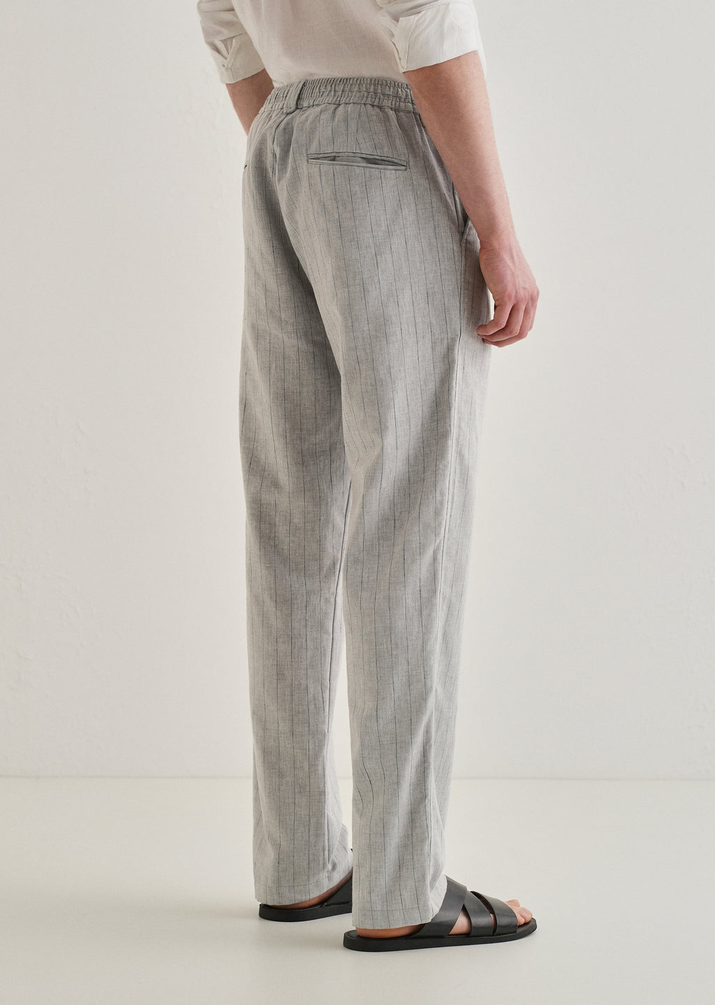 Grey Stripe Relaxed Linen Trousers