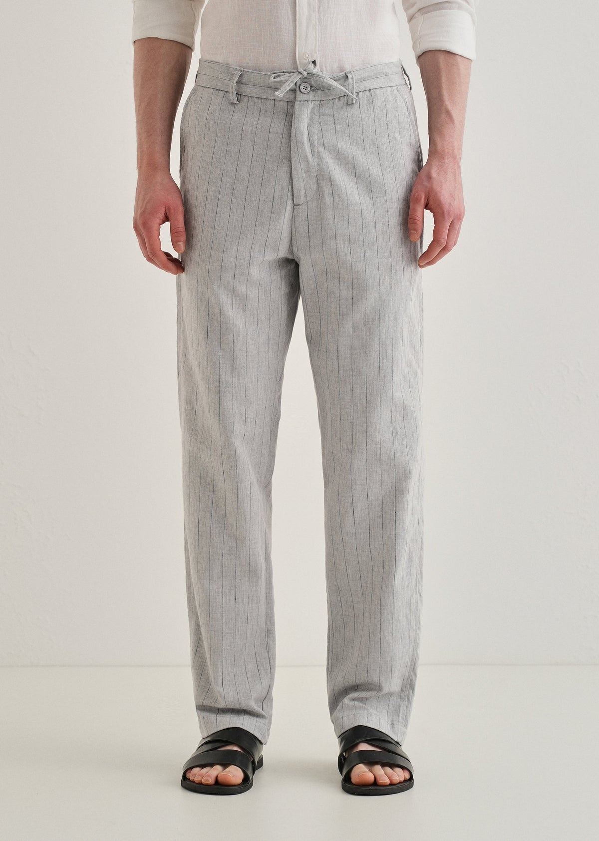 Grey Stripe Relaxed Linen Trousers