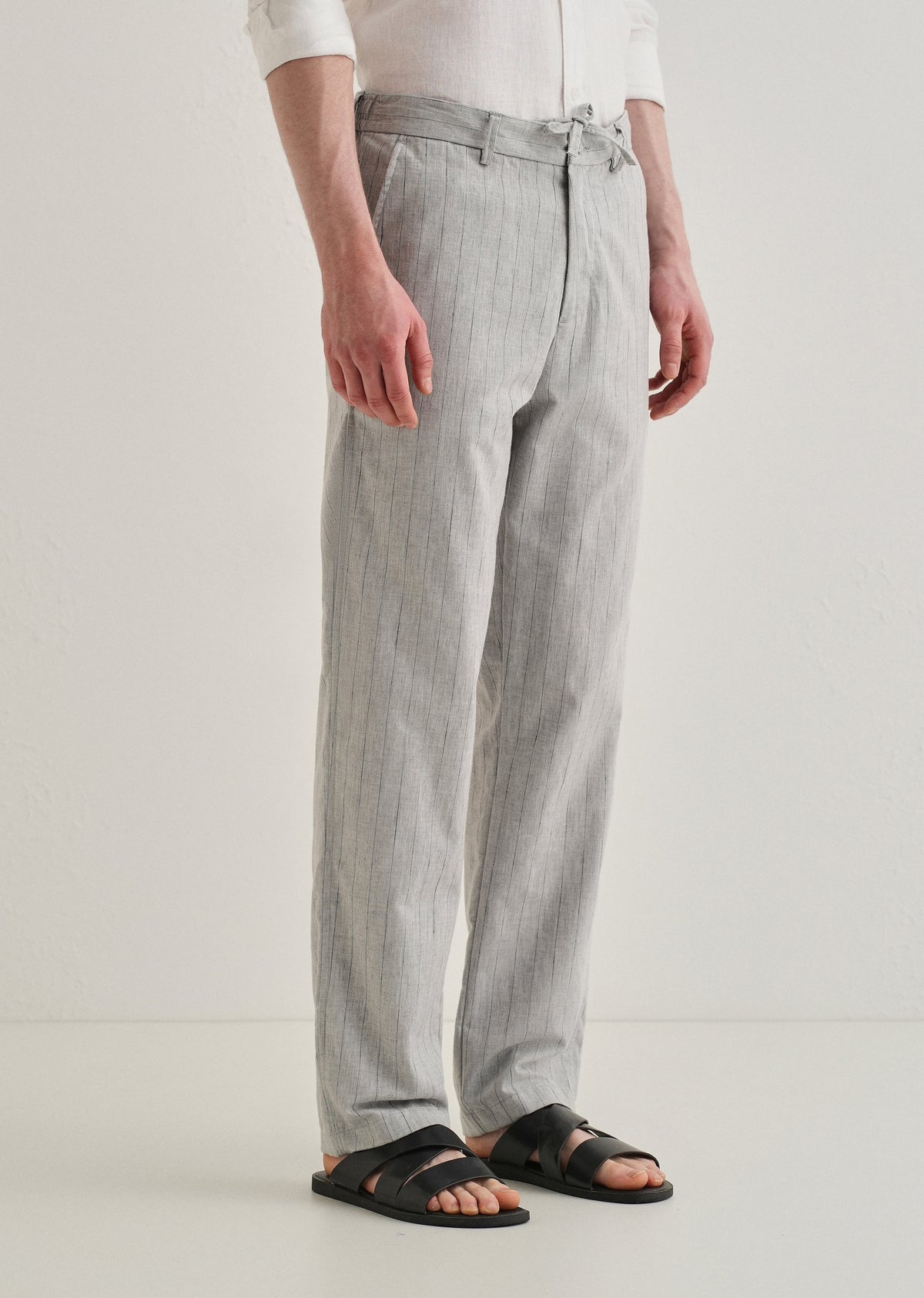 Grey Stripe Relaxed Linen Trousers