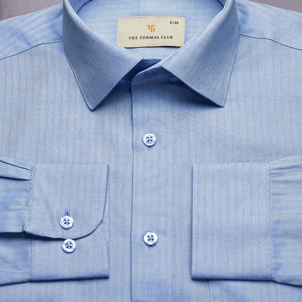 Imperial Herringbone 2 Ply Giza Shirt In Cornflower