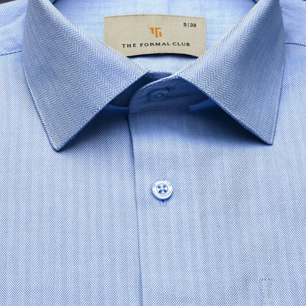 Imperial Herringbone 2 Ply Giza Shirt In Cornflower