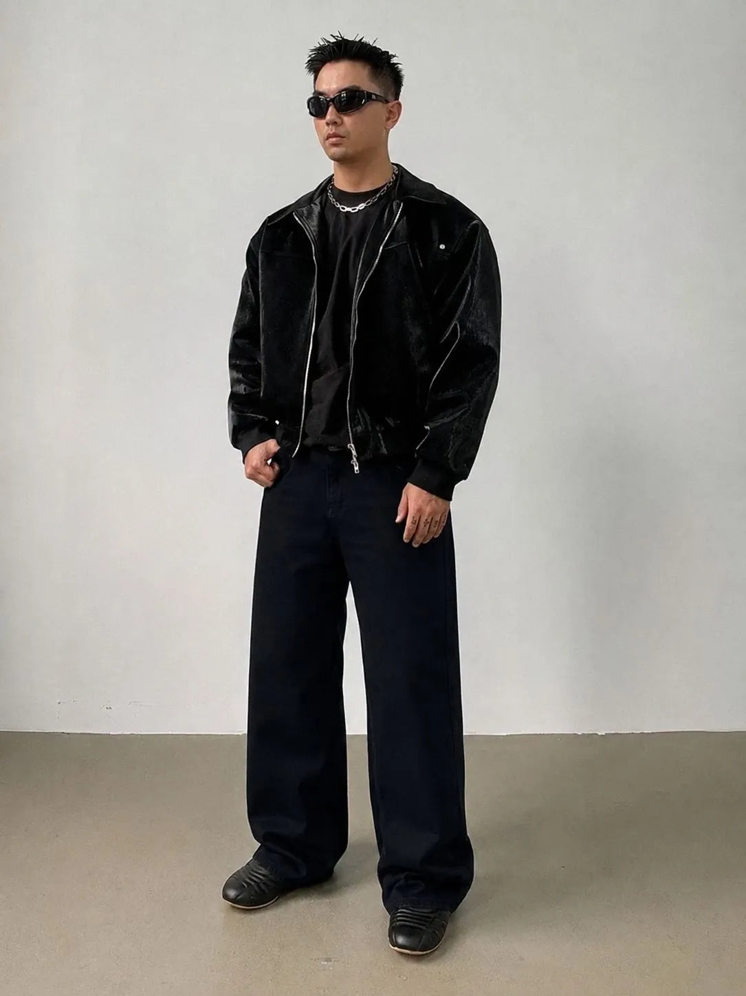 Pure Black Baggy Fit Rigid Jeans