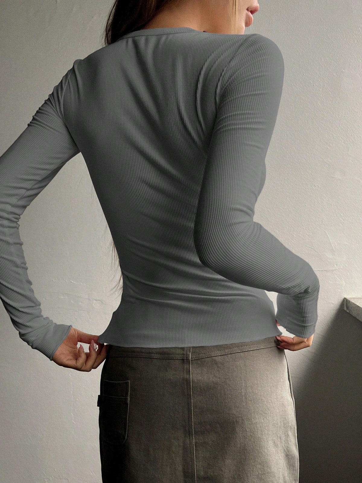 Bodycon Henley Rib Top