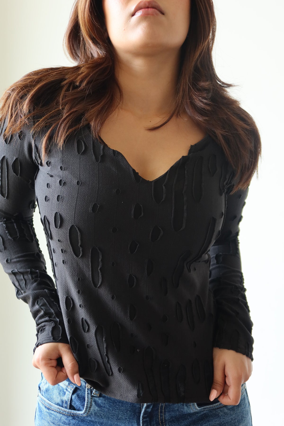Amberline Ripped Fitted Top
