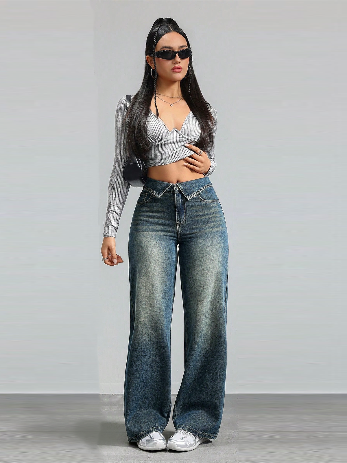 Collar Up Straight Jeans