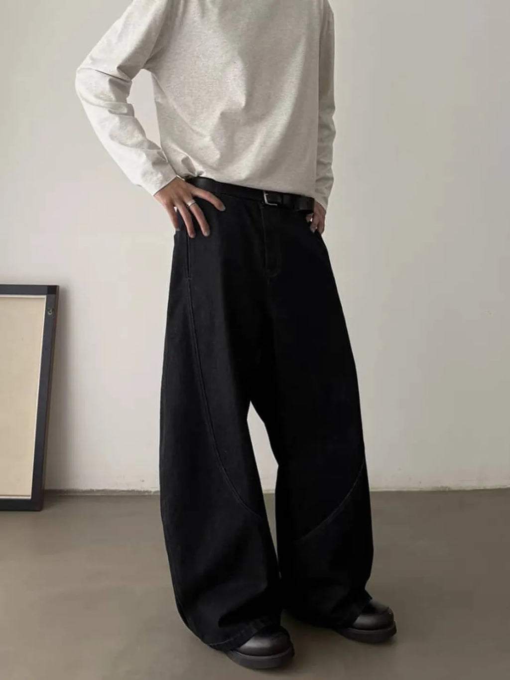 Black Raw Finish Japan Baggy Jeans