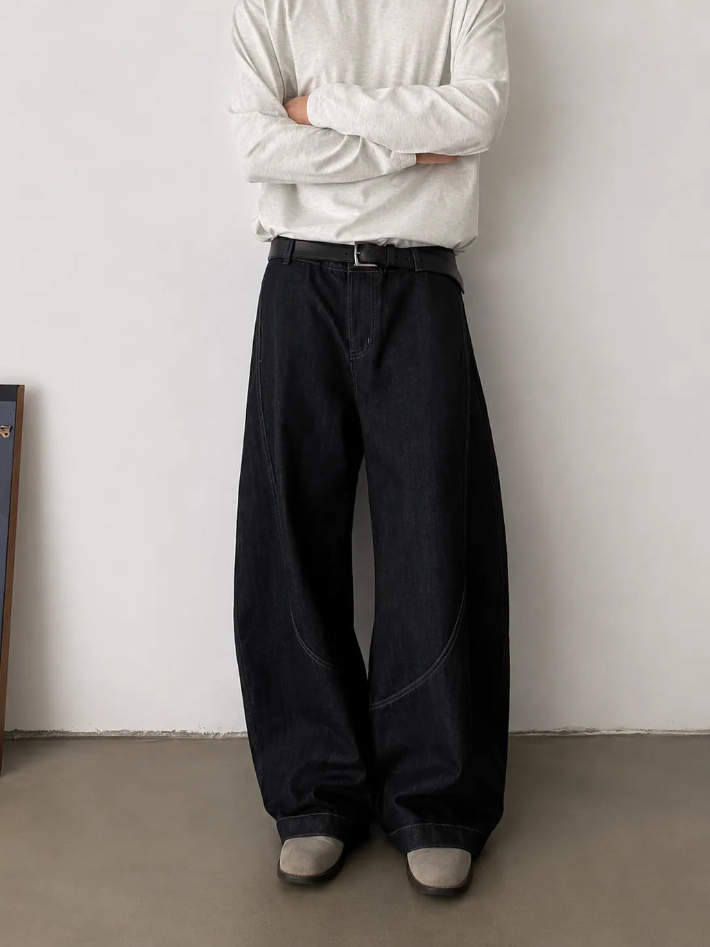 Black Raw Finish Japan Baggy Jeans