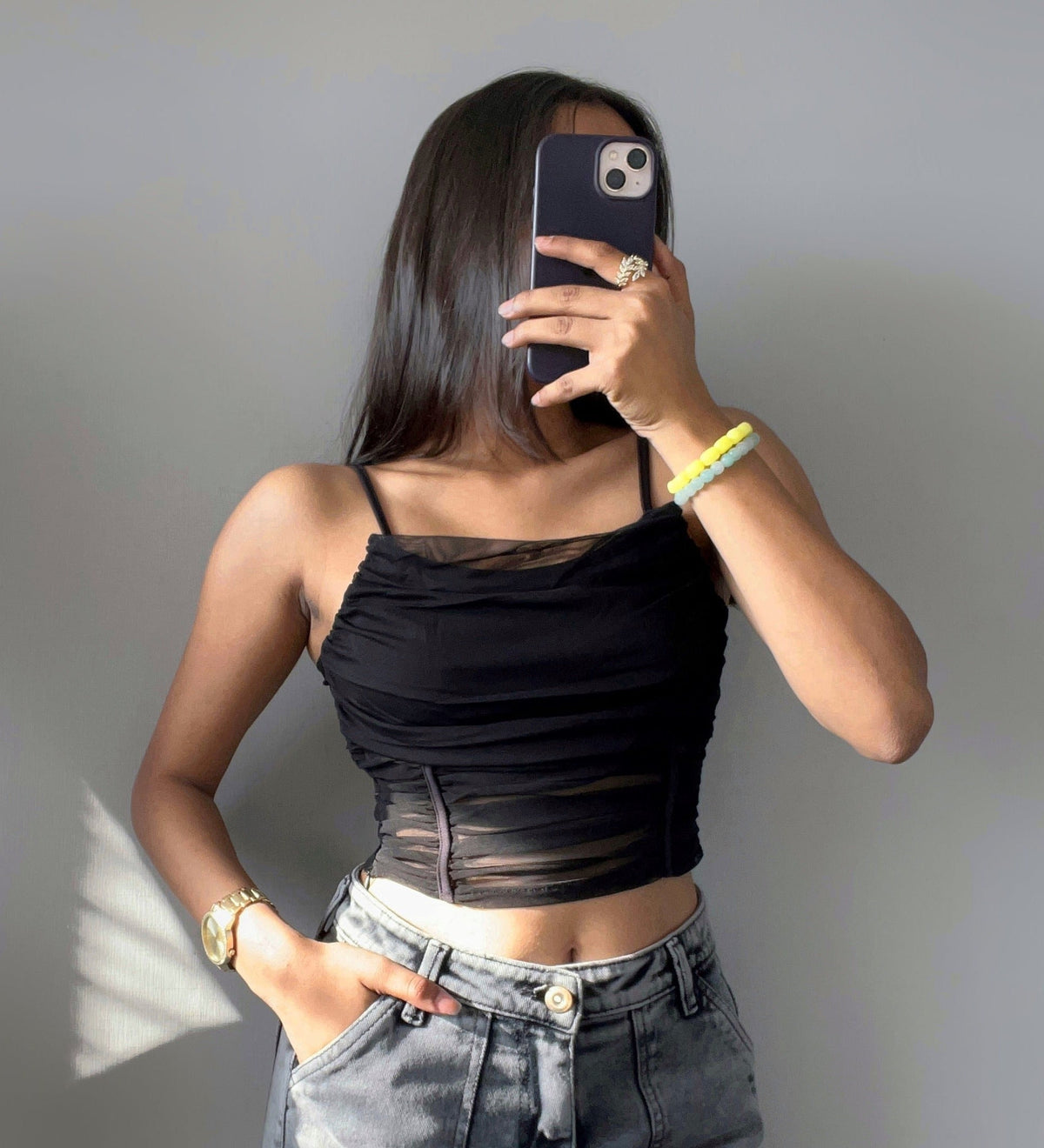 Ruched Mesh Crop Top