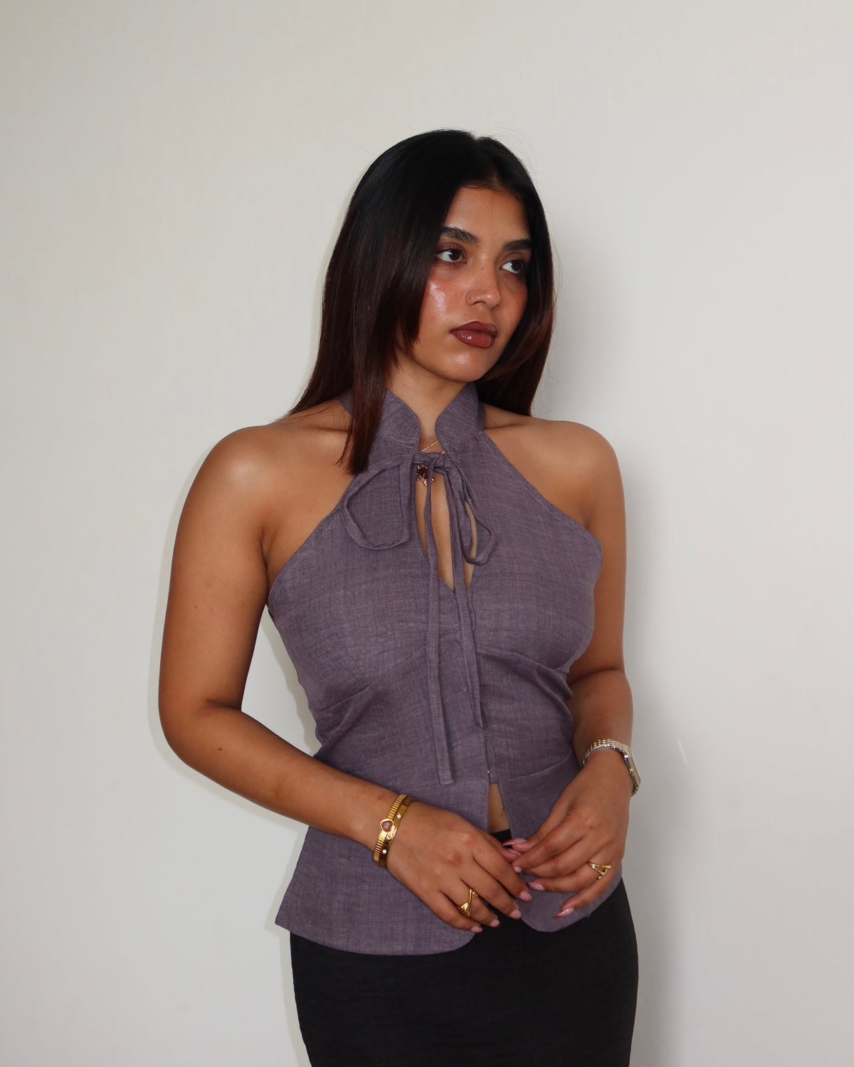 Tie-Up Halter Corset Details Top