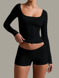 Soft Curve Neck Long Sleeve Top
