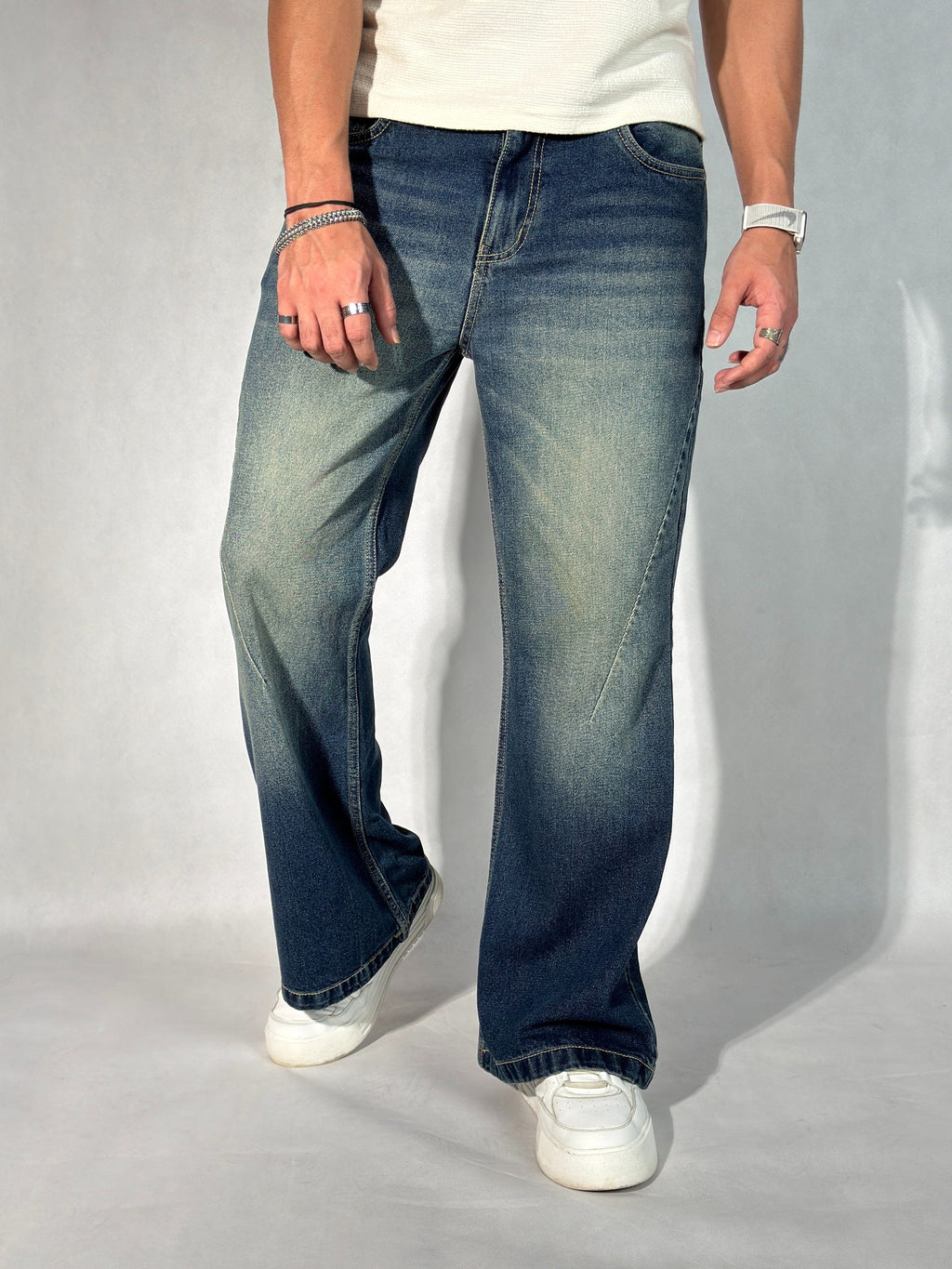 New Aged Wash Straight A Line Jeans