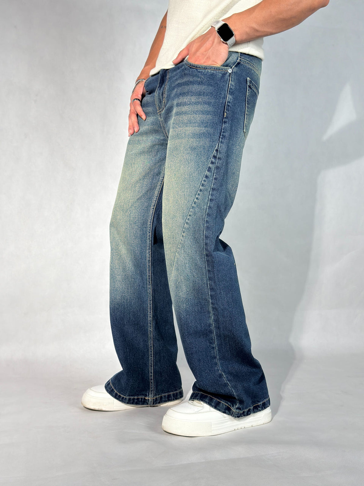 New Aged Wash Straight A Line Jeans