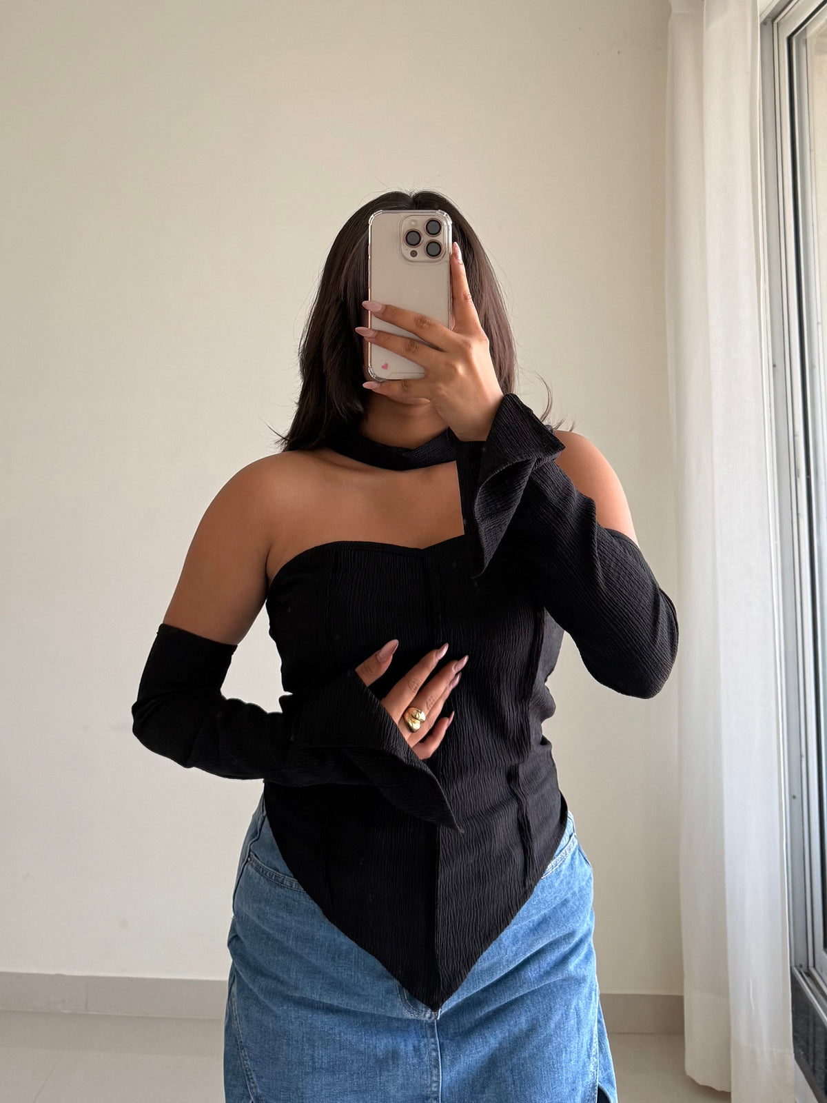 Chic Halter Neck Detachable Sleeves Top