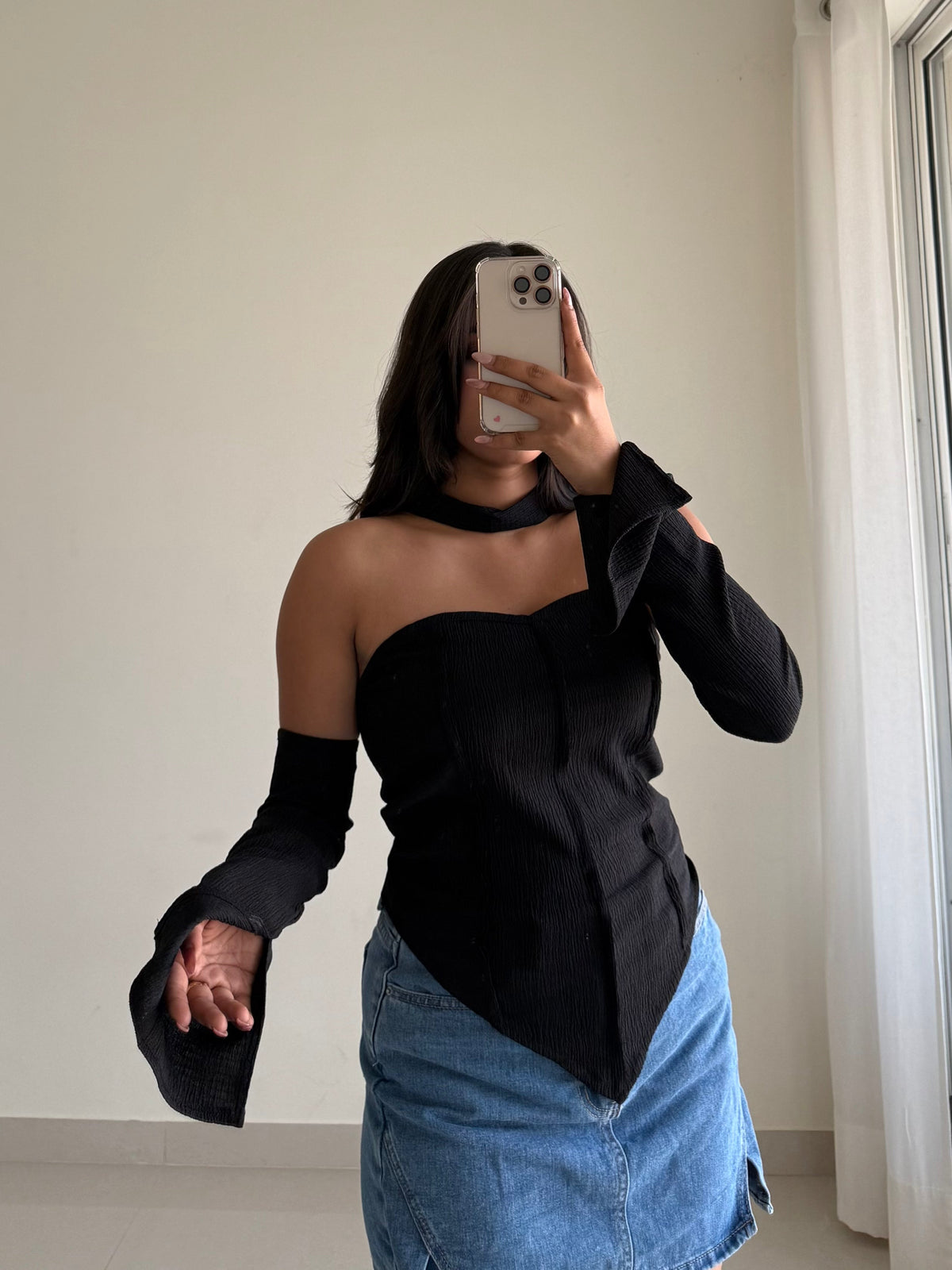 Chic Halter Neck Detachable Sleeves Top