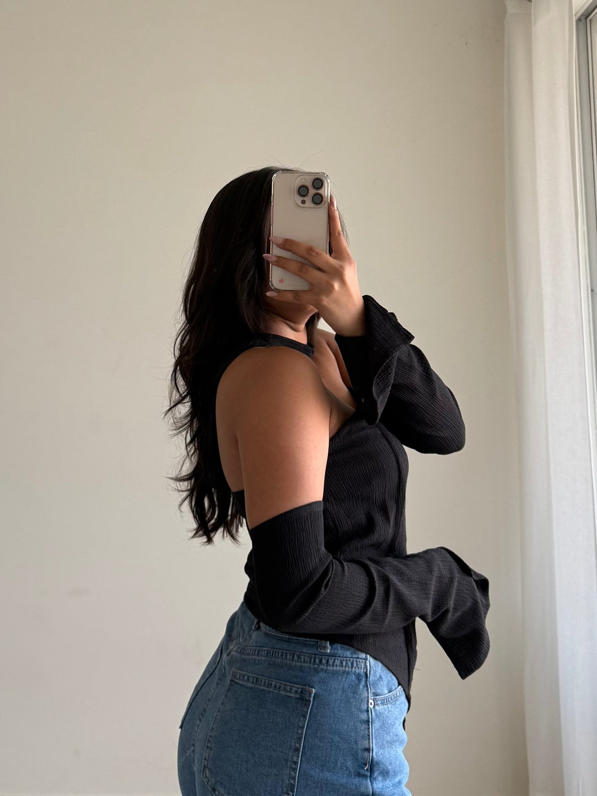 Chic Halter Neck Detachable Sleeves Top