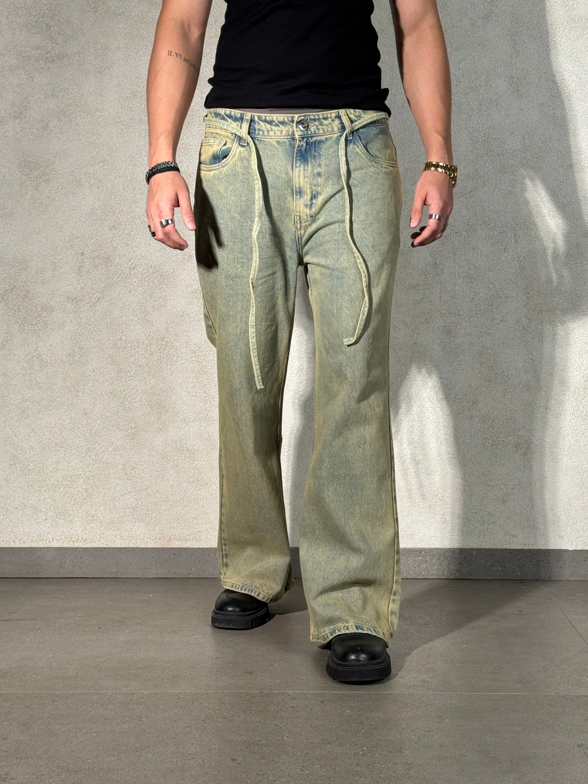Mud Dyed Washed Bootcut Jeans
