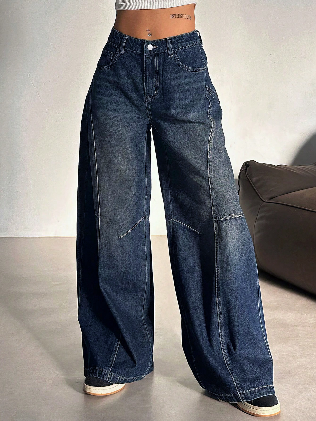 Bold Streak Pannel Wide Leg Jeans