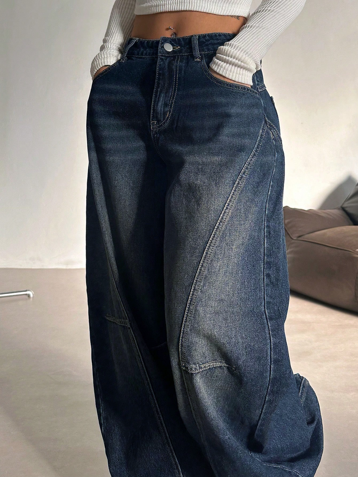 Bold Streak Pannel Wide Leg Jeans