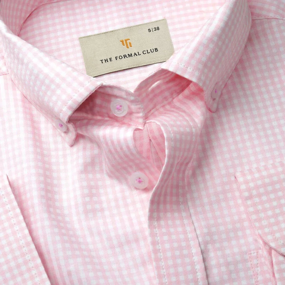 Gingham 2 Ply Check Shirt In Blush Pink