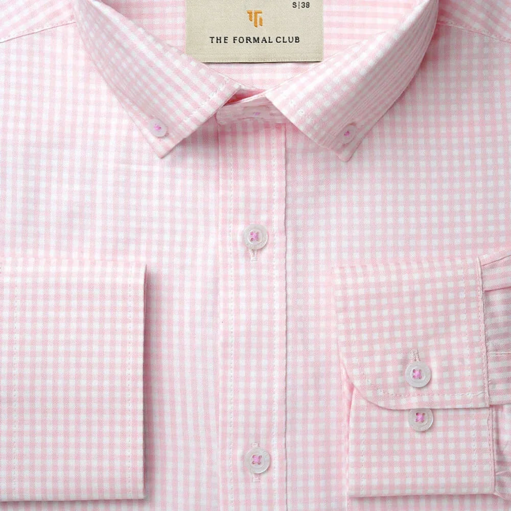 Gingham 2 Ply Check Shirt In Blush Pink