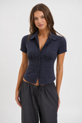 Cinched Checks Cap Sleeve Shirt