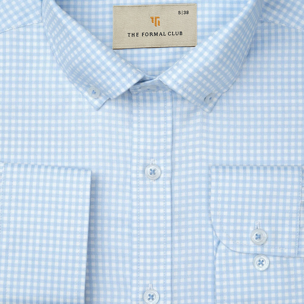 Gingham 2 Ply Check Shirt In Cloud Blue