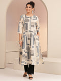 Libas Ivory Geometric Print Silk Blend A-Line Kurta
