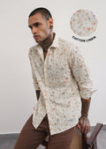 Ivory Botanical Print Cotton Linen Shirt