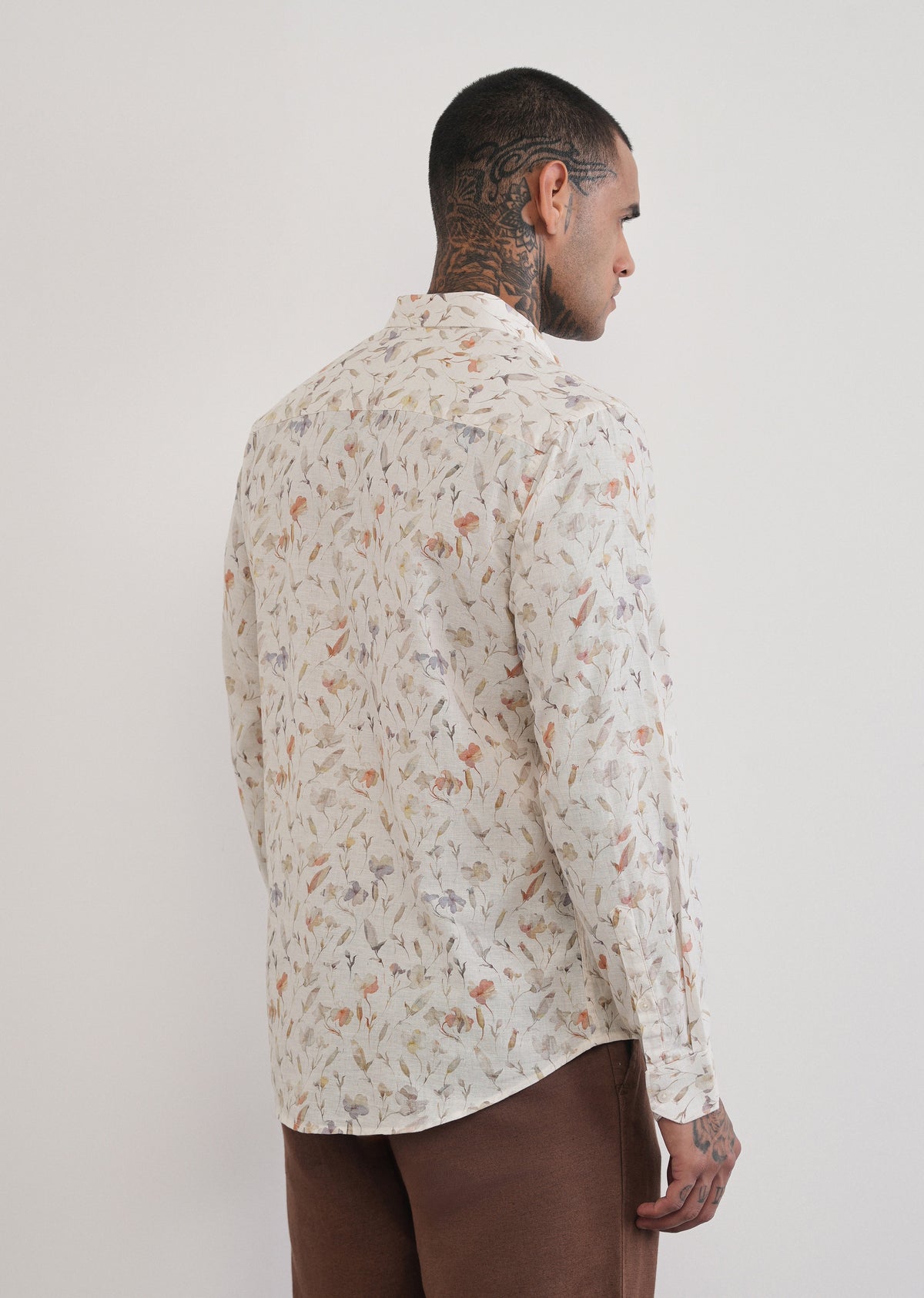 Ivory Botanical Print Cotton Linen Shirt
