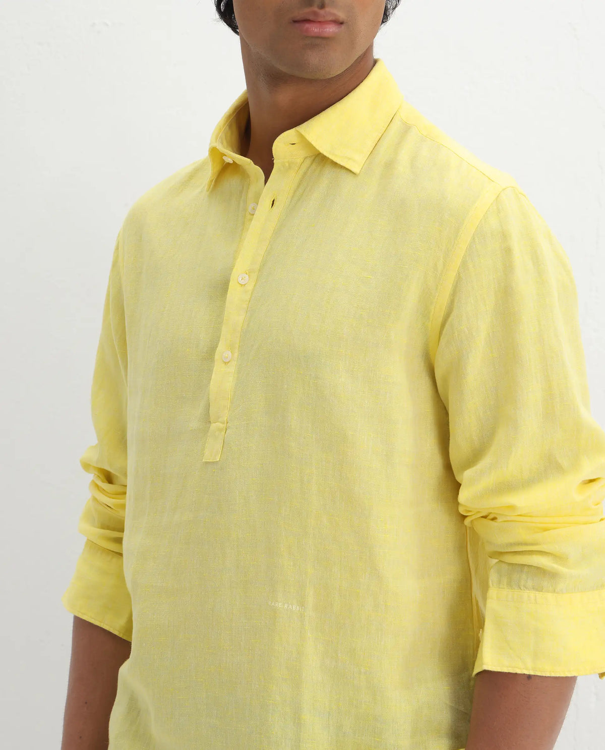 100% LINEN REGULAR FIT SHIRT KURTS - LIGHT YELLOW morris.lane