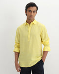100% LINEN REGULAR FIT SHIRT KURTS - LIGHT YELLOW morris.lane